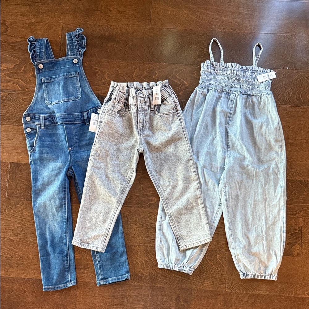 GAP Kids Mom Jeans, Overalls, and Soft Romper (Lot of 3) + Pink Sweatshirt